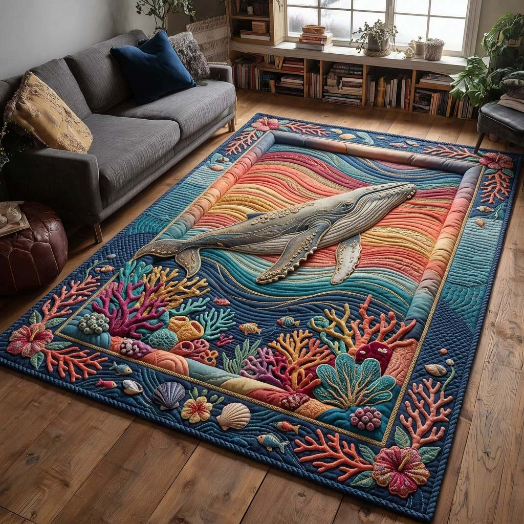 Rainbow Reef Whale Area Rug - Non-Slip Washable 3D Print Rug for Living Room & BedroomTVC2108366