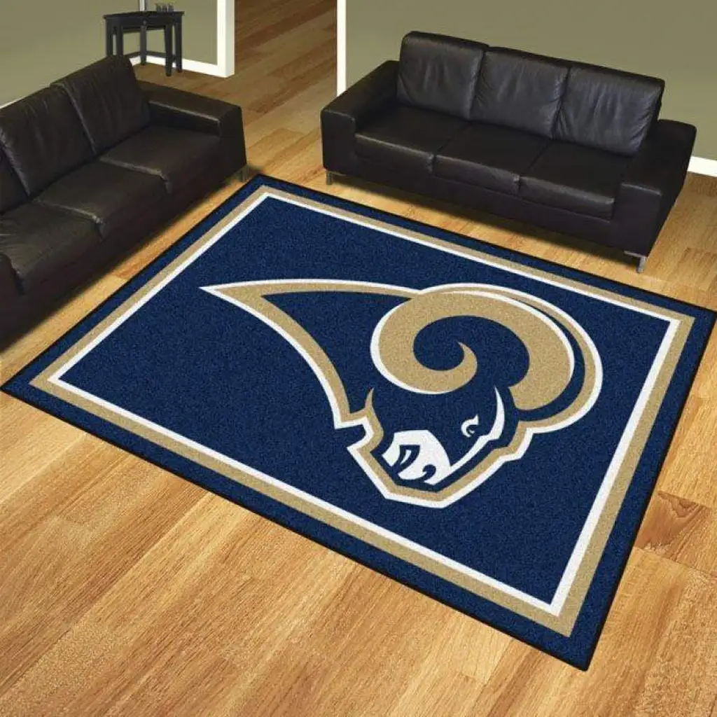 Rams Logo Area Rug Ideal for Living Room Decor Beige and Blue