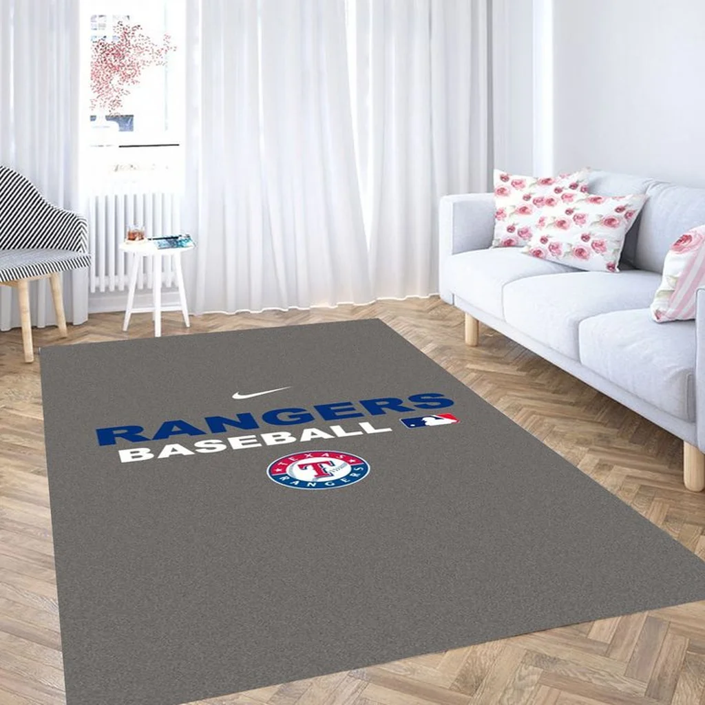 Rangers Baseball Rug Perfect for Living Room Decor Blue and Gray