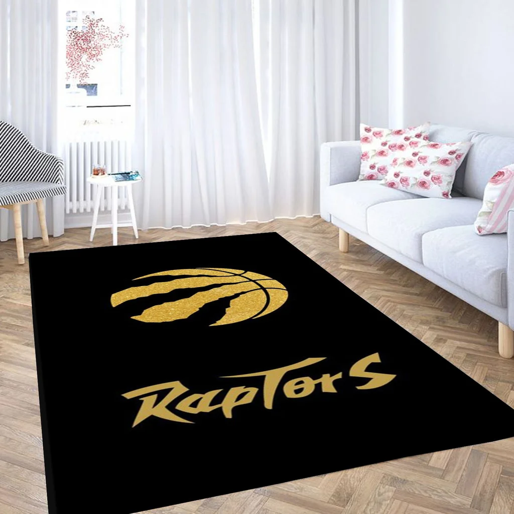 Raptors Basketball Area Rug for Living Room Decor Black and Green