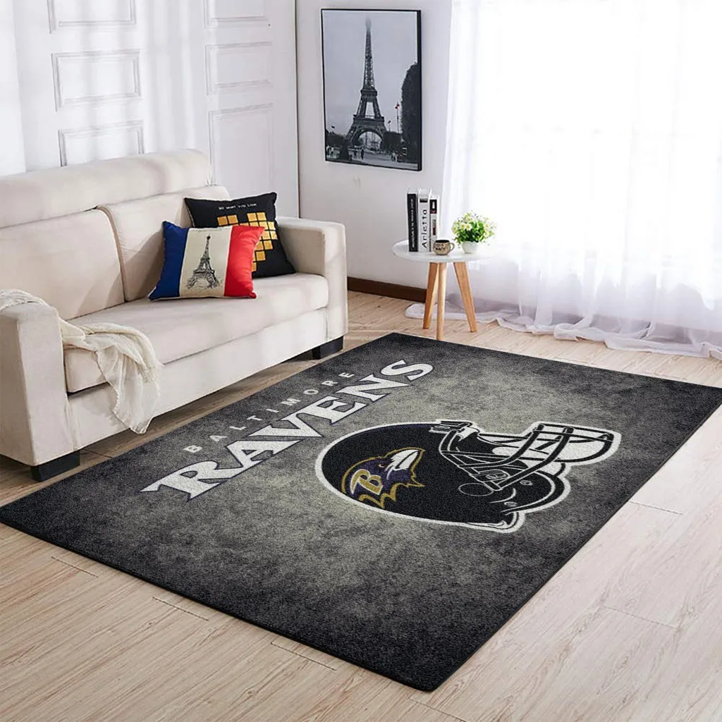 Ravens Living Room Mat Durable Comfortable Rug Black and Gray