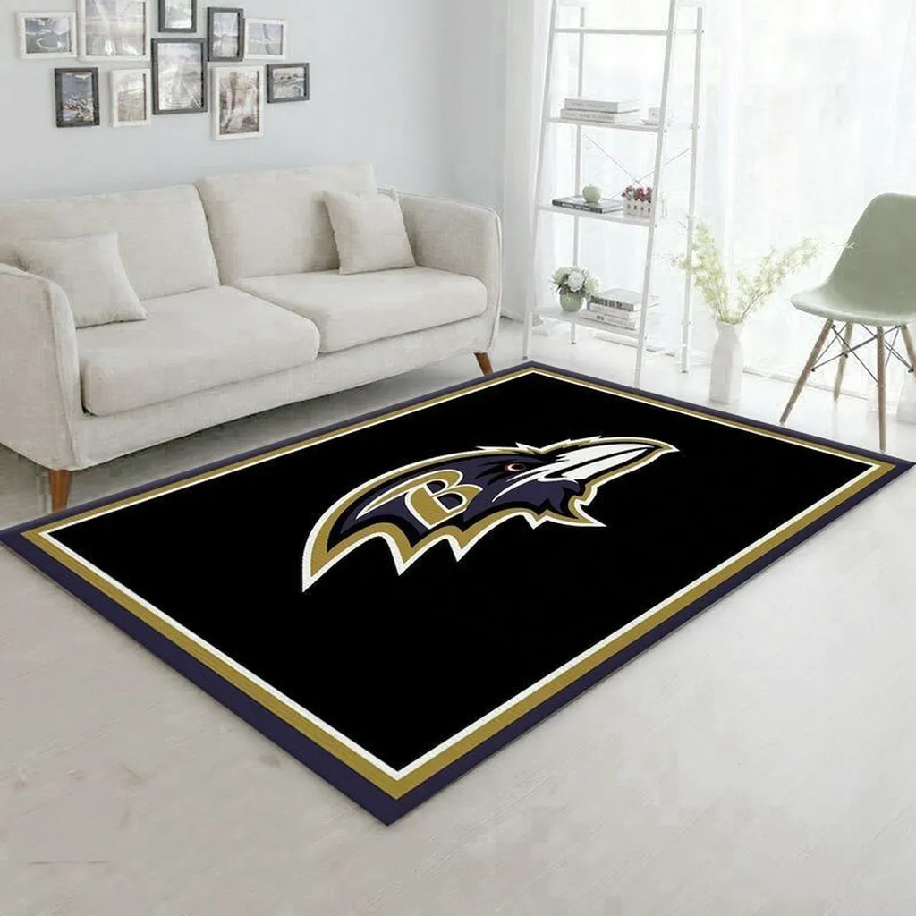 Ravens Logo Area Rug for Bedroom and Living Room Decor Black and Gold