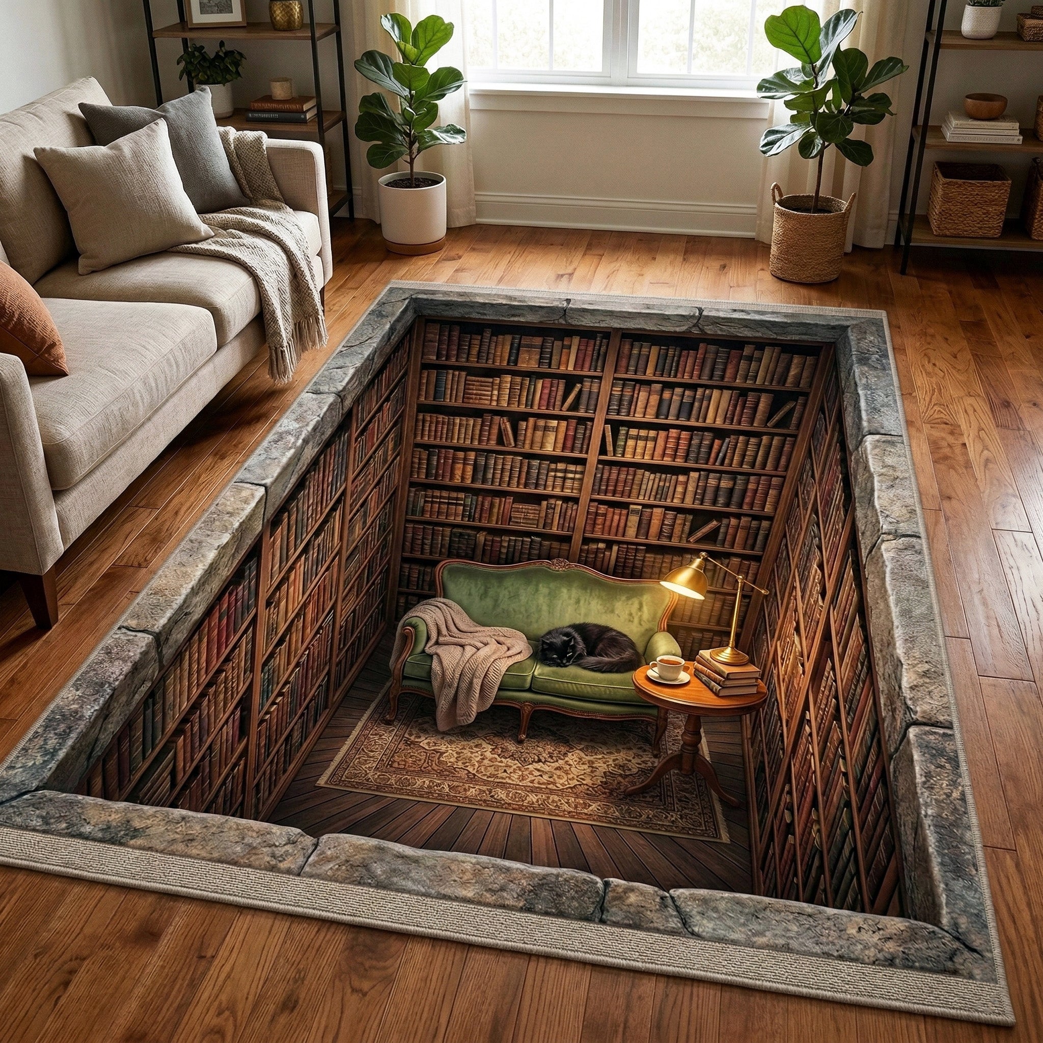 Reading Nook Area Rug - Non-Slip Washable 3D Print Rug for Living Room & BedroomTVC2108280