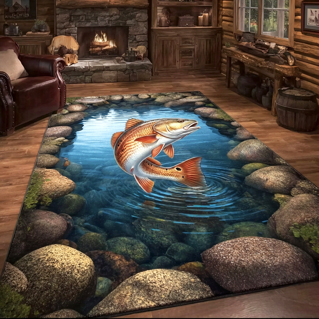 Red Drum Splash Area Rug - Non-Slip Washable 3D Print Rug for Living Room & BedroomTVC2108279