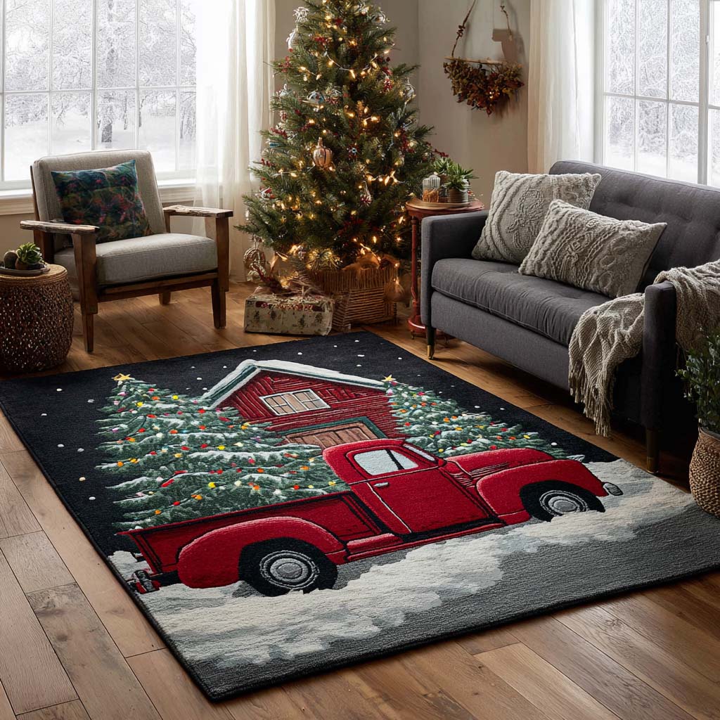 Red Truck Area Rug - Non-Slip Washable 3D Print Rug for Living Room & BedroomTVC2108279
