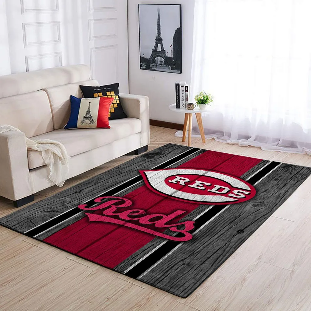 Reds Team Logo Area Rug for Living Room Decor Black and Red