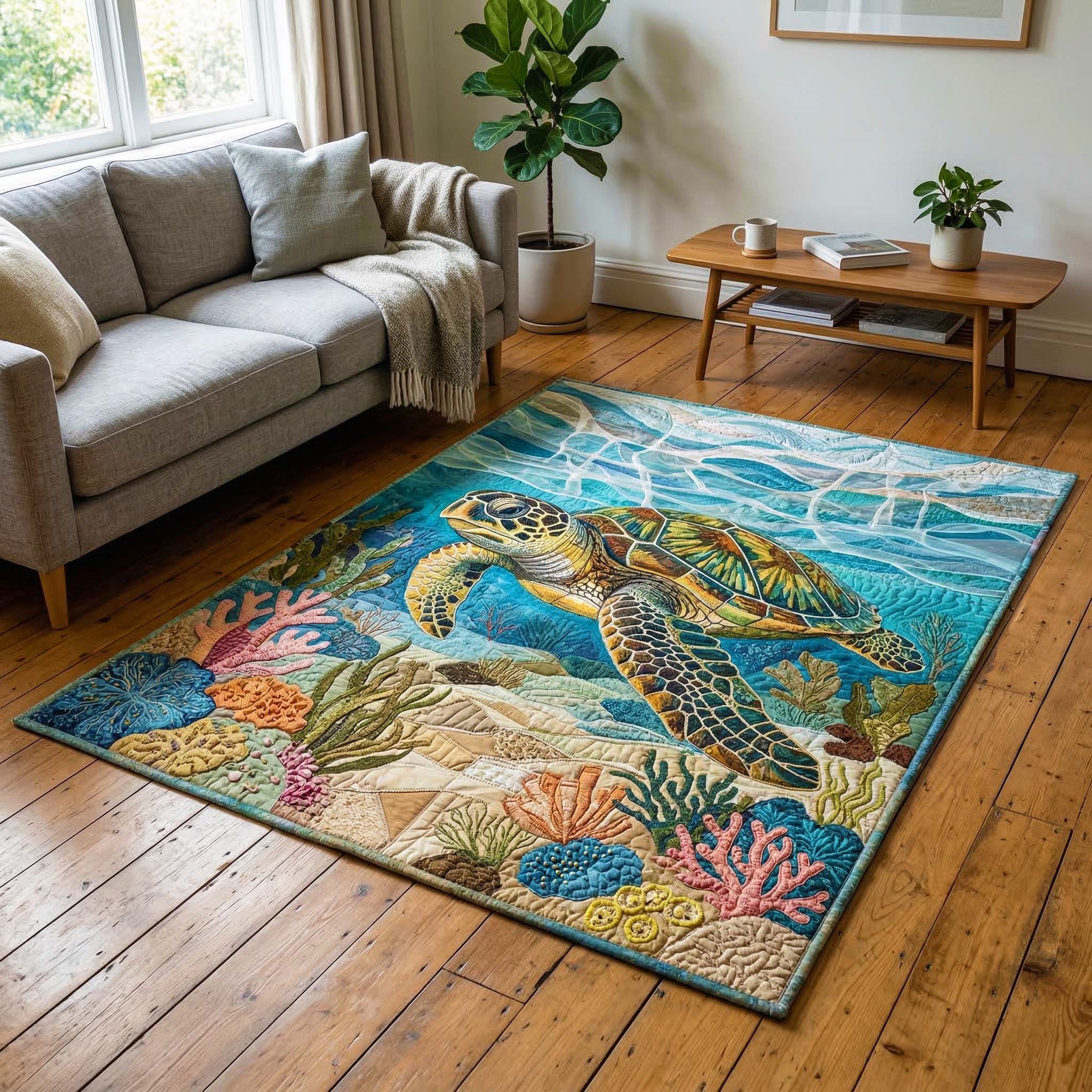 Reef Turtle Area Rug - Non-Slip Washable 3D Print Rug for Living Room & BedroomTVC2108397