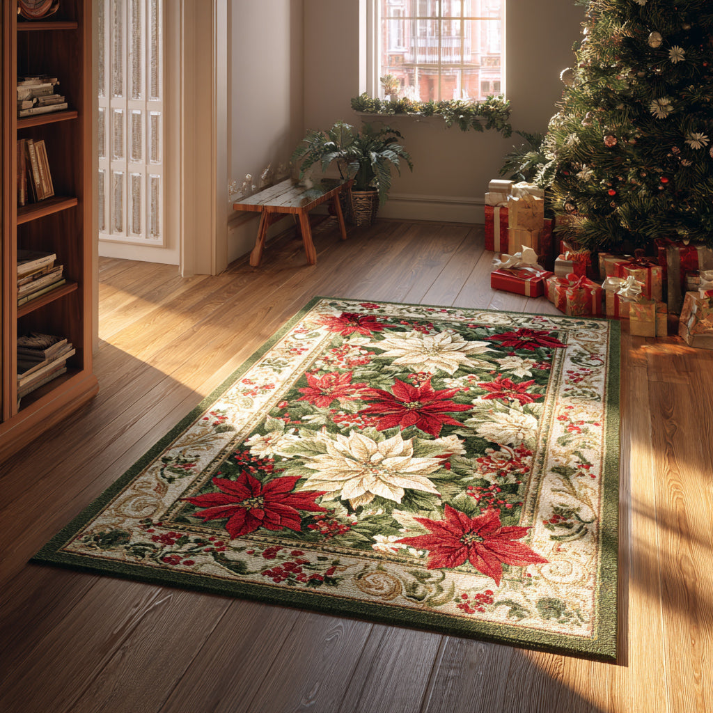 Regal Poinsettia Tapestry Area Rug - Non-Slip Washable 3D Print Rug for Living Room & BedroomTVC2108279