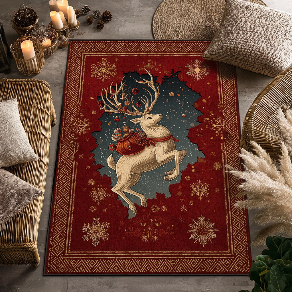 Reindeer Dream Christmas Area Rug - Non-Slip Washable 3D Print Rug for Living Room & BedroomTVC2108279