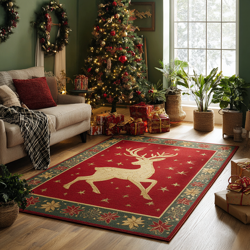 Reindeer Glow Christmas Area Rug - Non-Slip Washable 3D Print Rug for Living Room & BedroomTVC2108279