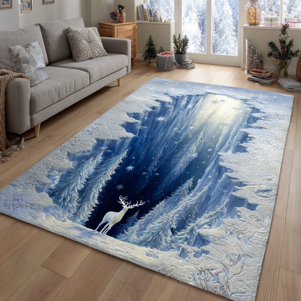 Reindeer Hollow Christmas Area Rug - Non-Slip Washable 3D Print Rug for Living Room & BedroomTVC2108279