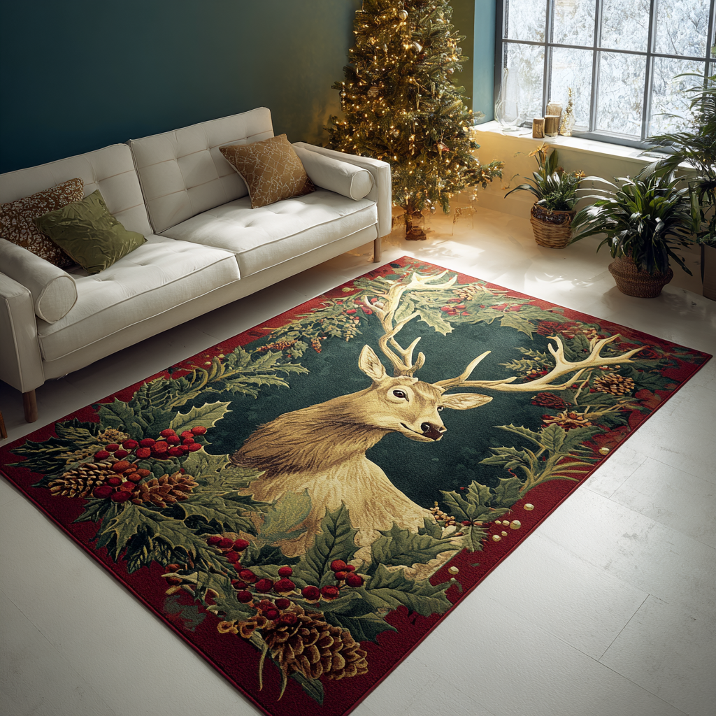 Reindeer Journey Christmas Area Rug - Non-Slip Washable 3D Print Rug for Living Room & BedroomTVC2108279