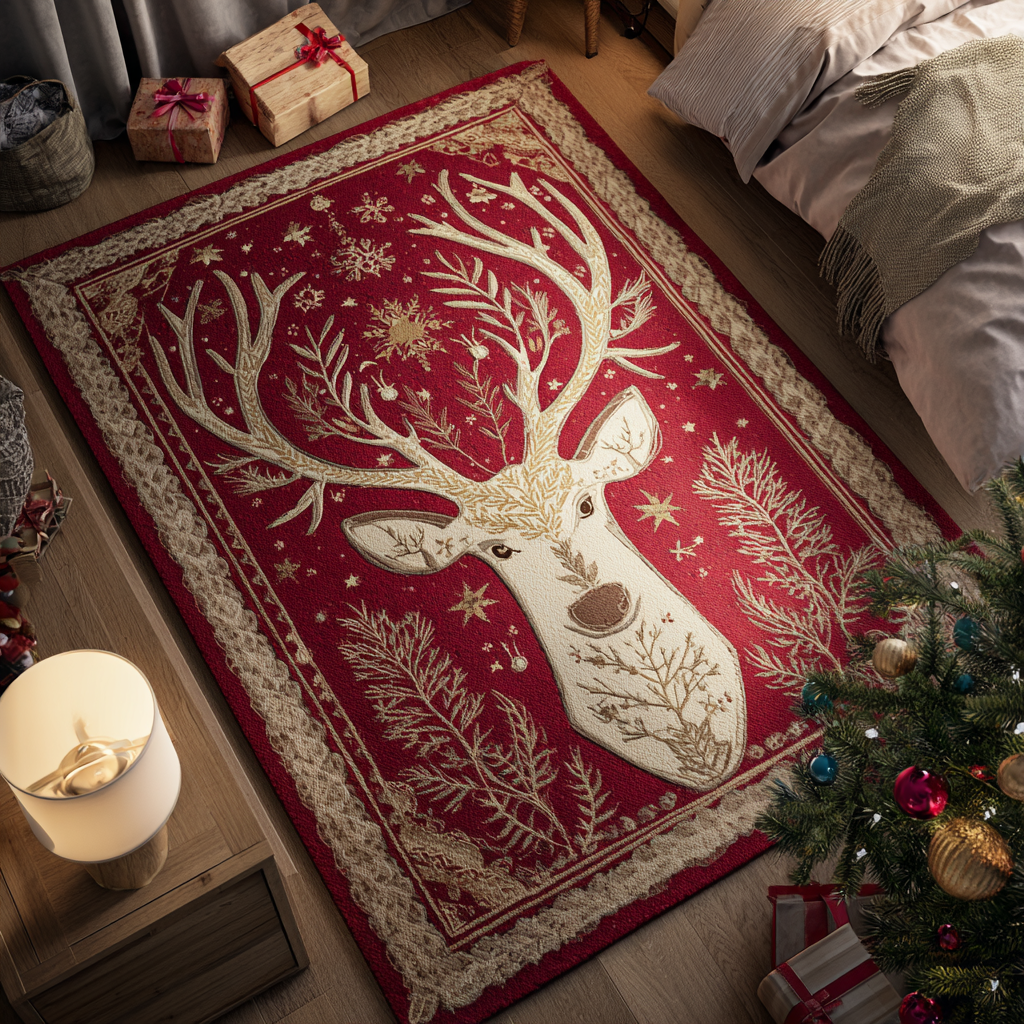 Reindeer Magic Christmas Area Rug - Non-Slip Washable 3D Print Rug for Living Room & BedroomTVC2108278