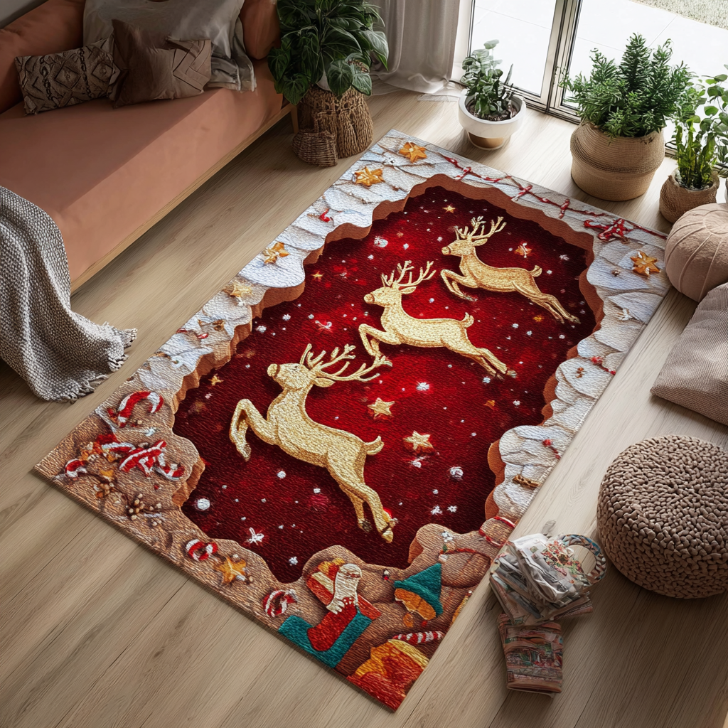 Reindeer Night Christmas Area Rug - Non-Slip Washable 3D Print Rug for Living Room & BedroomTVC2108278