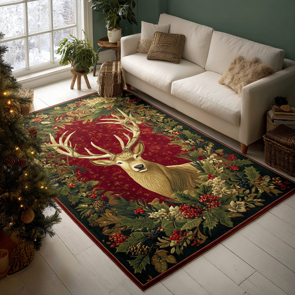 Reindeer Wish Christmas Area Rug - Non-Slip Washable 3D Print Rug for Living Room & BedroomTVC2108278