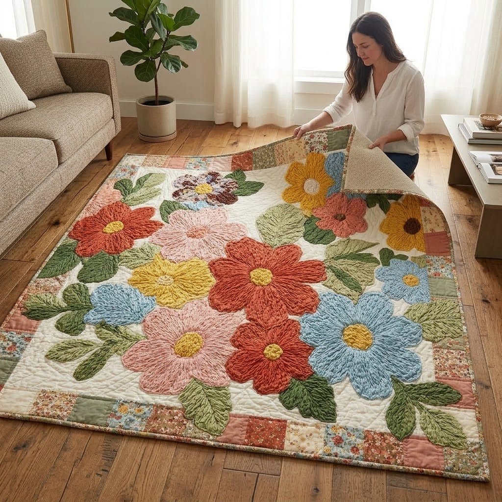 Retro Daisy Area Rug - Non-Slip Washable 3D Print Rug for Living Room & BedroomTVC2108278