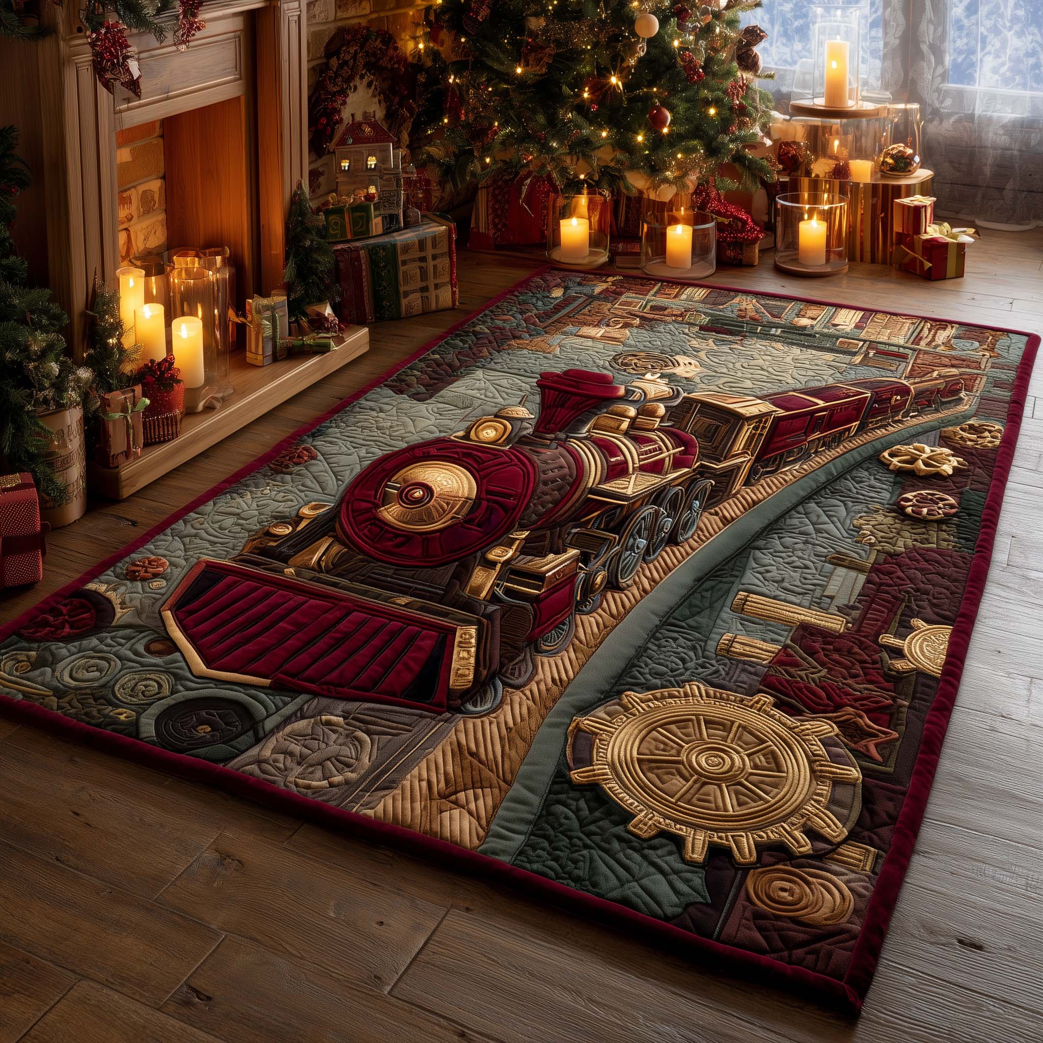 Retro Holiday Journey Christmas Area Rug - Non-Slip Washable 3D Print Rug for Living Room & BedroomTVC2108229