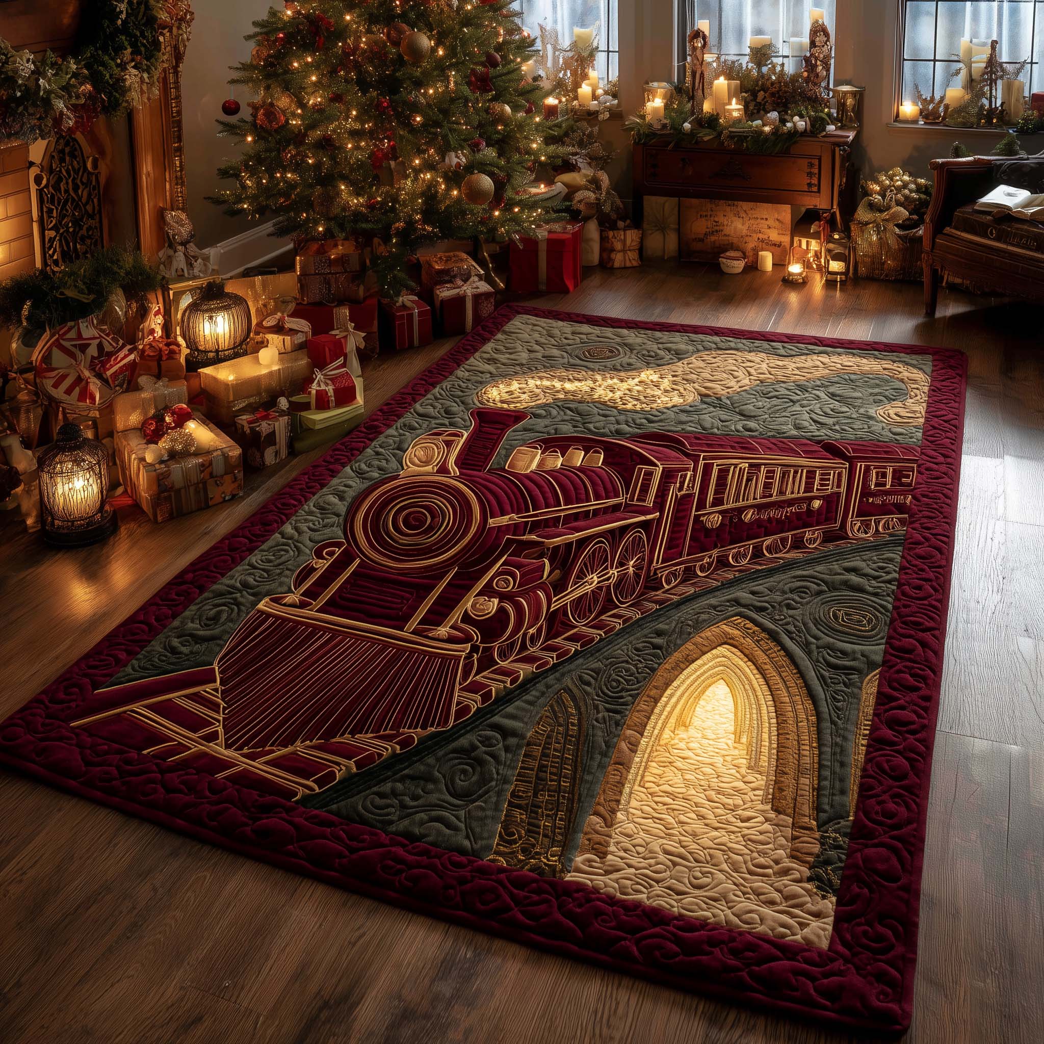 Retro Holiday Journey Christmas Area Rug - Non-Slip Washable 3D Print Rug for Living Room & BedroomTVC2108397