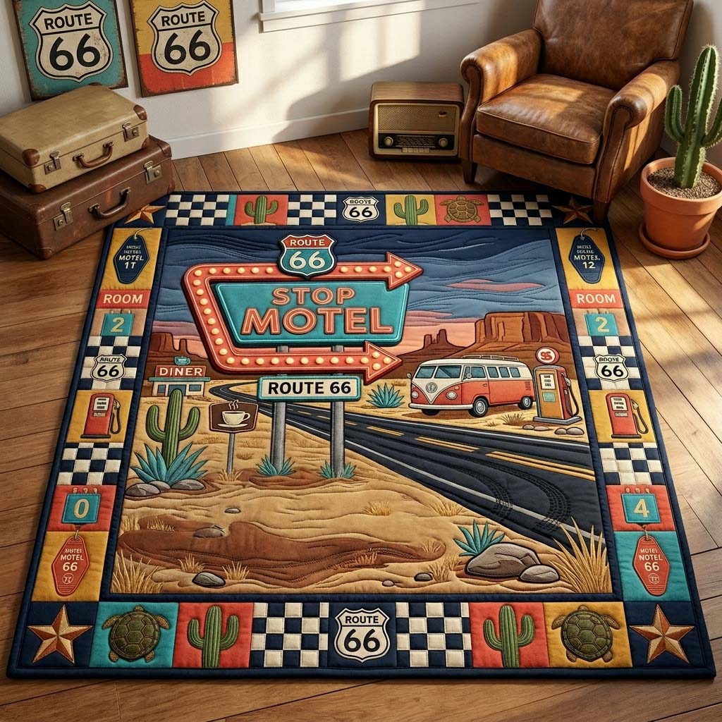 Retro Motel Stop Area Rug - Non-Slip Washable 3D Print Rug for Living Room & BedroomTVC2108397