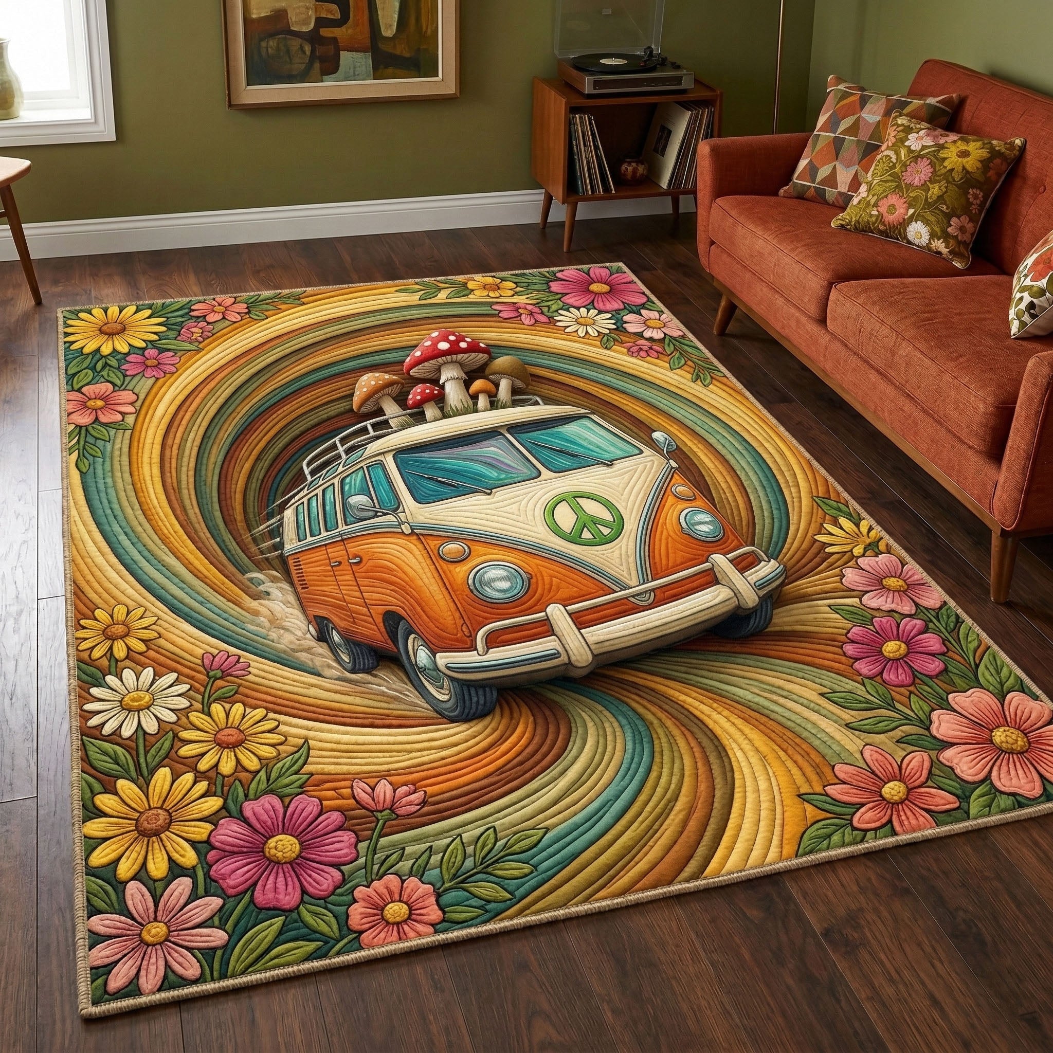 Retro Roadtrip Area Rug - Non-Slip Washable 3D Print Rug for Living Room & BedroomTVC2108278