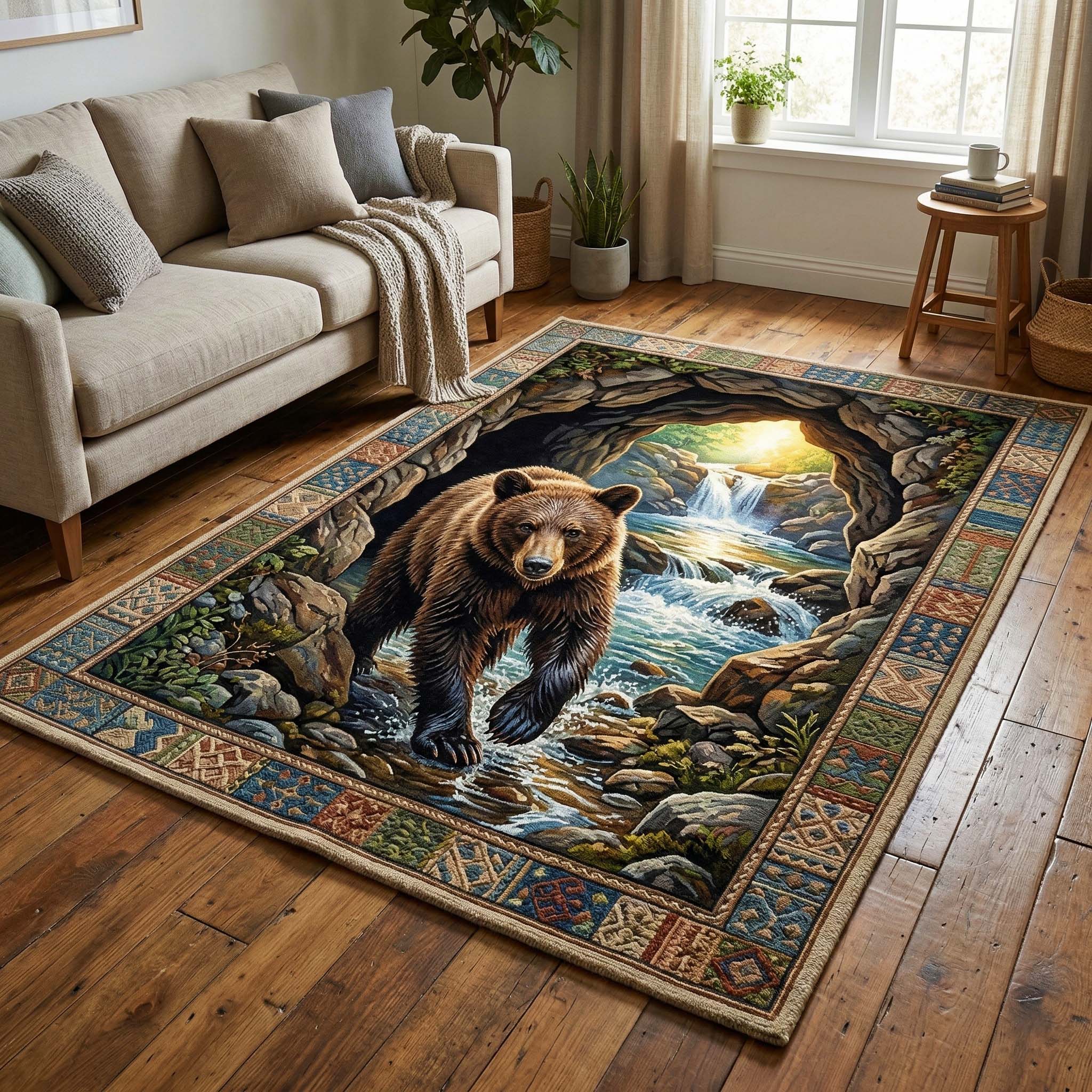 River Bear Area Rug - Non-Slip Washable 3D Print Rug for Living Room & BedroomTVC2108397