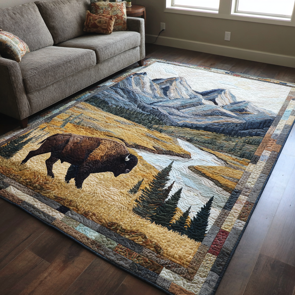 Roaming Bison Area Rug - Non-Slip Washable 3D Print Rug for Living Room & BedroomTVC2108278