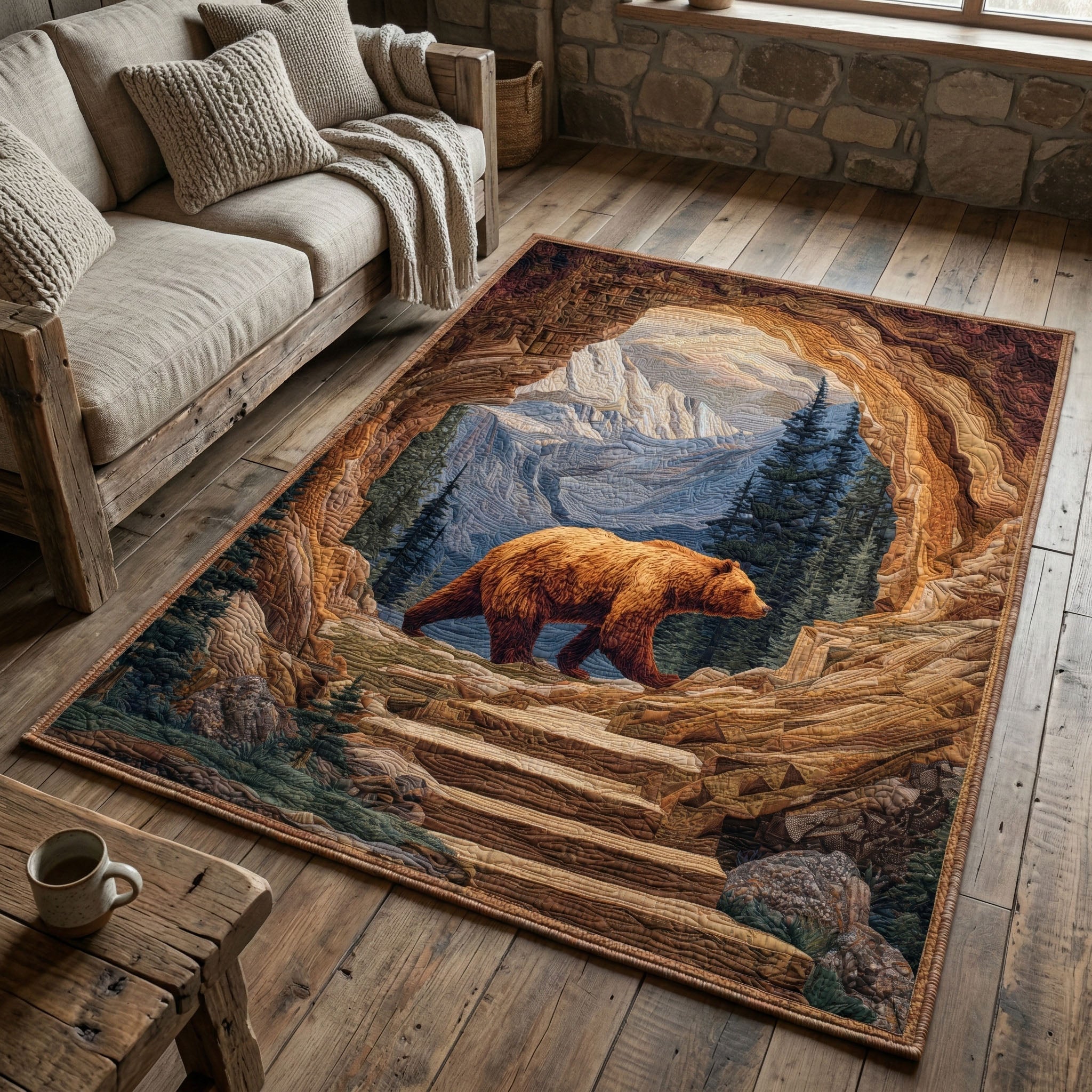 Rock Tunnel Bear Area Rug - Non-Slip Washable 3D Print Rug for Living Room & BedroomTVC2108277