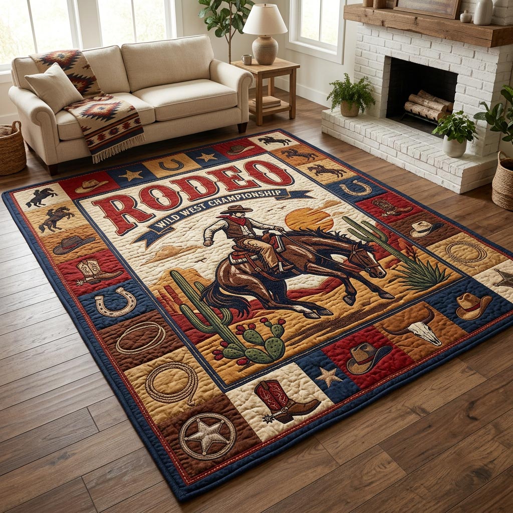 Rodeo Cowboy Wild West Area Rug - Non-Slip Washable 3D Print Rug for Living Room & BedroomTVC2108396