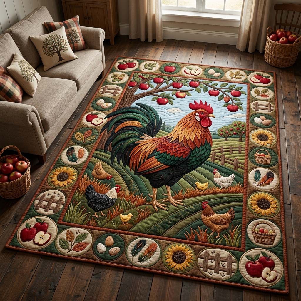 Rooster Apple Farm Area Rug - Non-Slip Washable 3D Print Rug for Living Room & BedroomTVC2108366