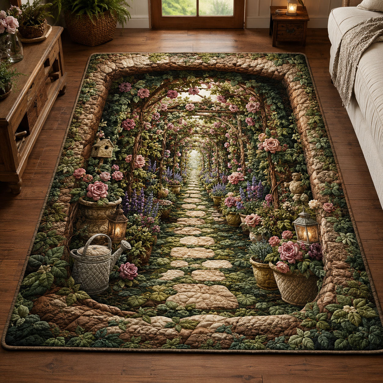 Rose Arbor Garden Area Rug - Non-Slip Washable 3D Print Rug for Living Room & BedroomTVC2108365