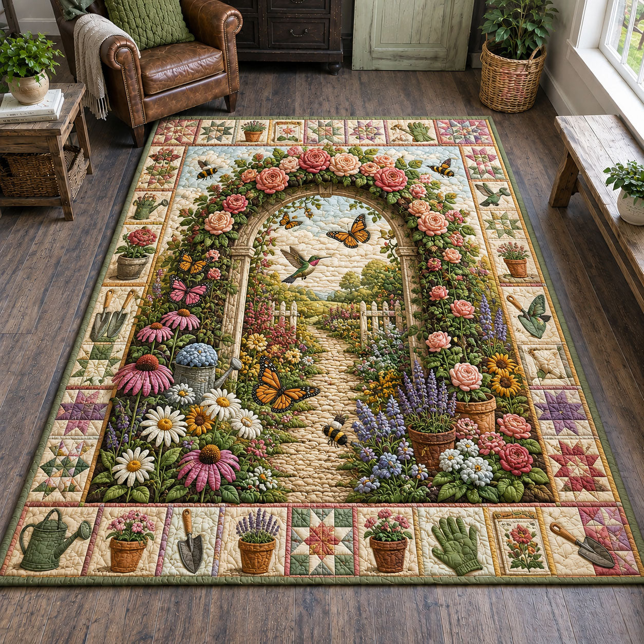 Rose Garden Arbor Path Area Rug - Non-Slip Washable 3D Print Rug for Living Room & BedroomTVC2108396