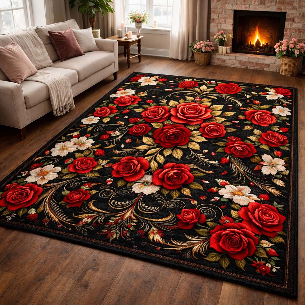 Rose Garden Elegance Area Rug - Non-Slip Washable 3D Print Rug for Living Room & BedroomTVC2108365