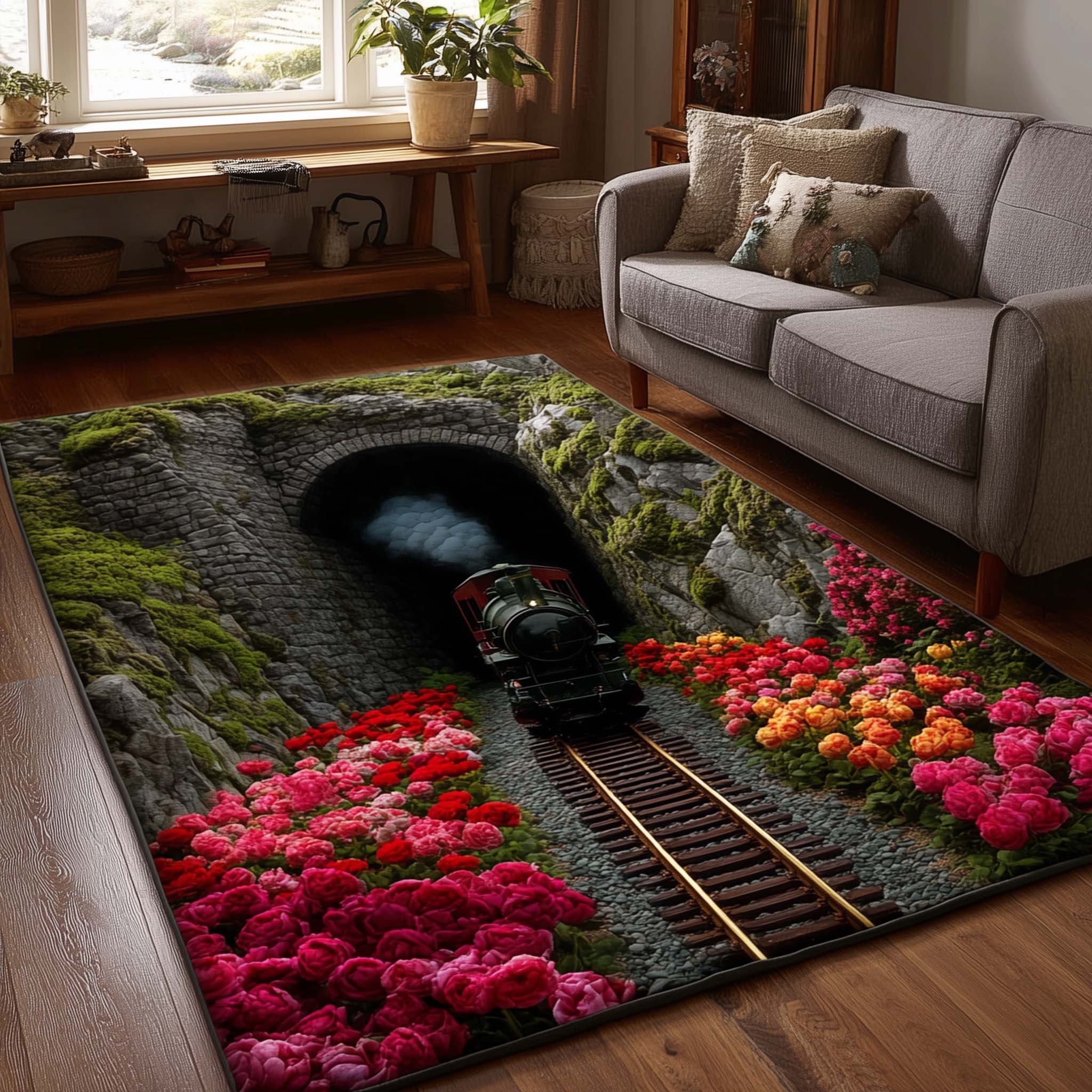 Rose Valley Railway Area Rug - Non-Slip Washable 3D Print Rug for Living Room & BedroomTVC2108396