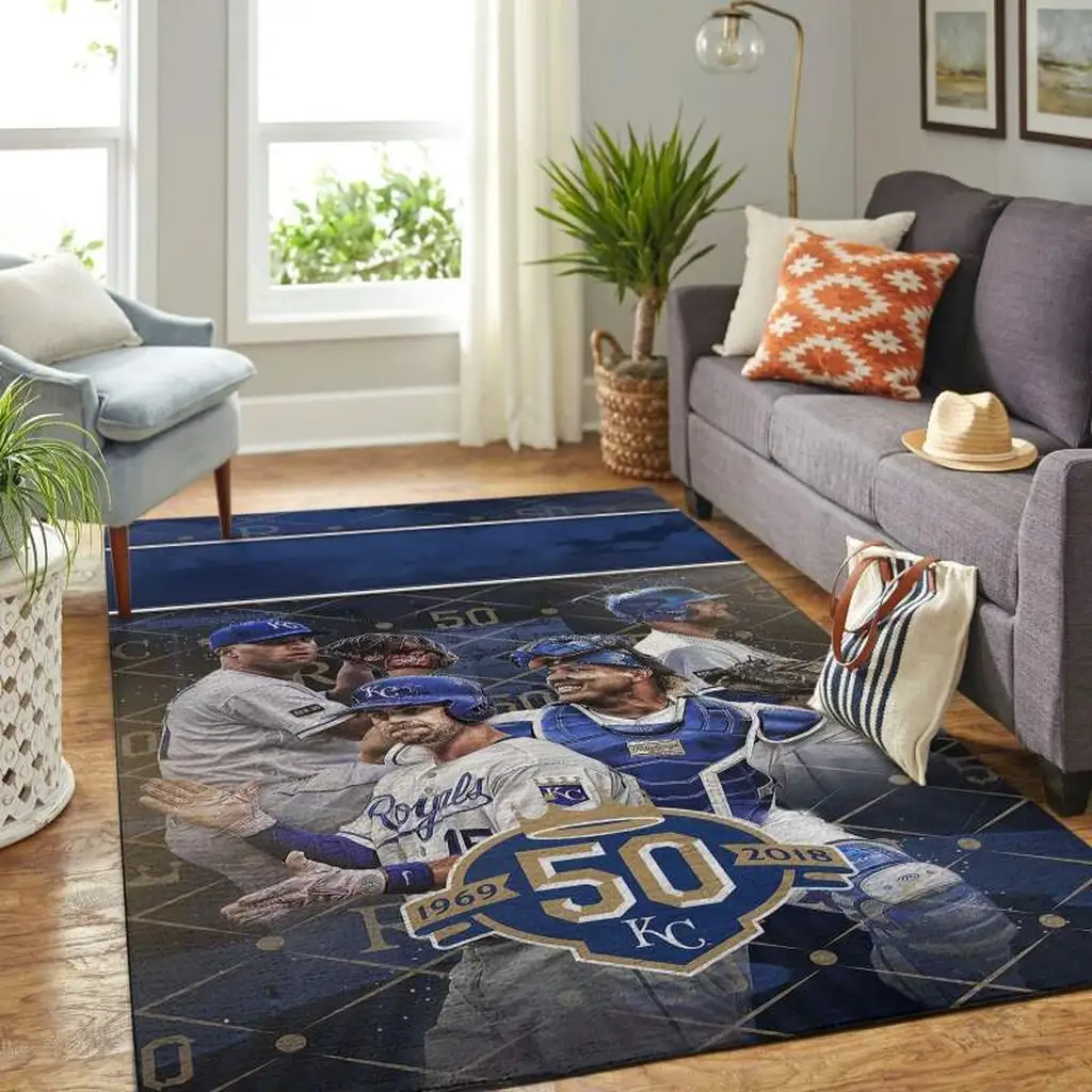 Royals Sports Rug for Living Room Floor Decor Blue and White
