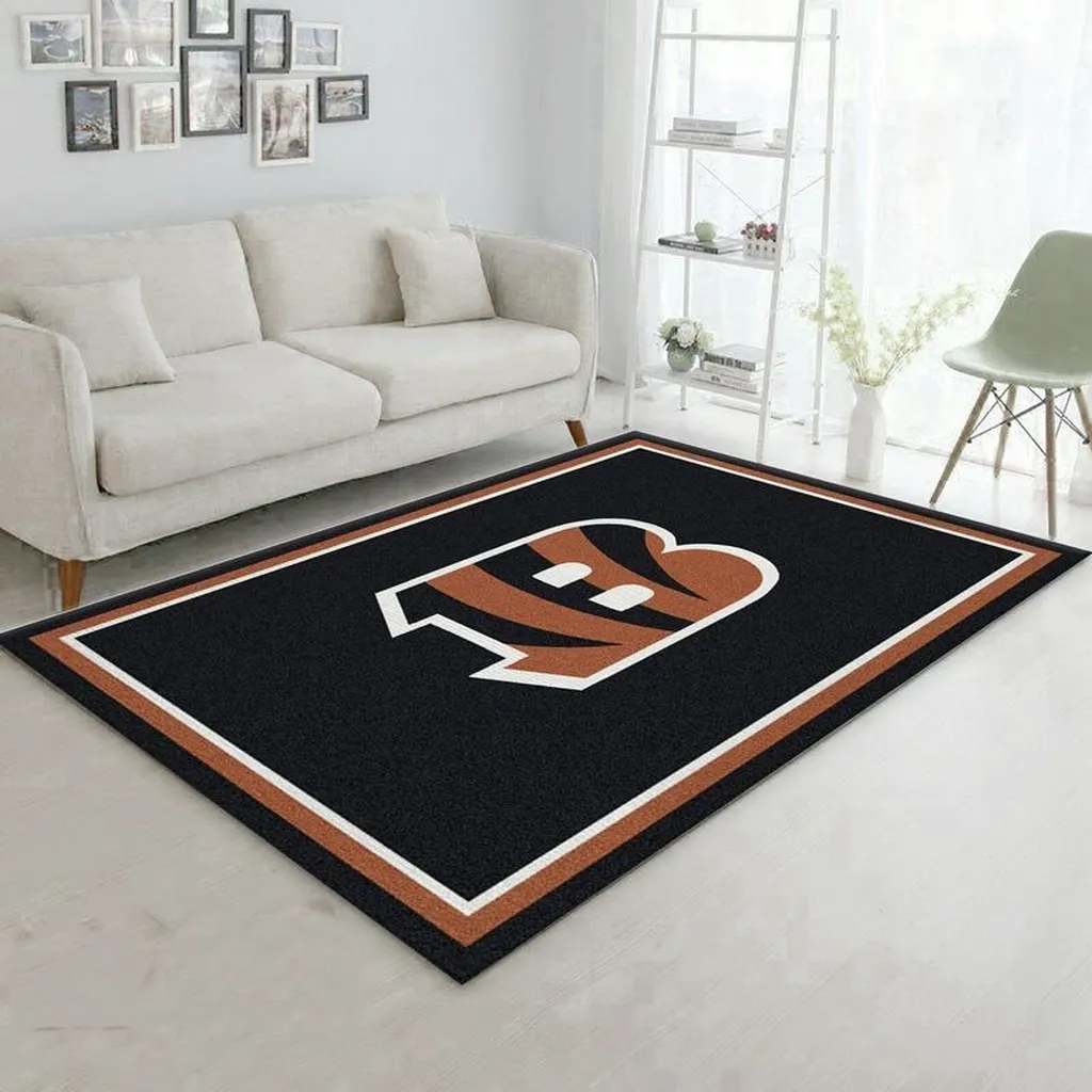 Rug Bold Letter B Design Perfect for Living Room Black and Orange