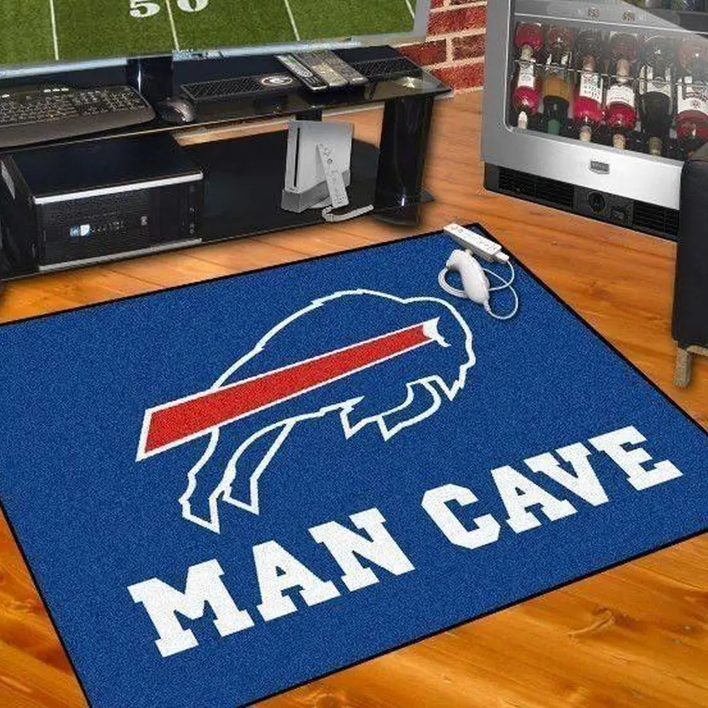 Rug for Man Cave Sports Fans and Game Room Decor Blue and White