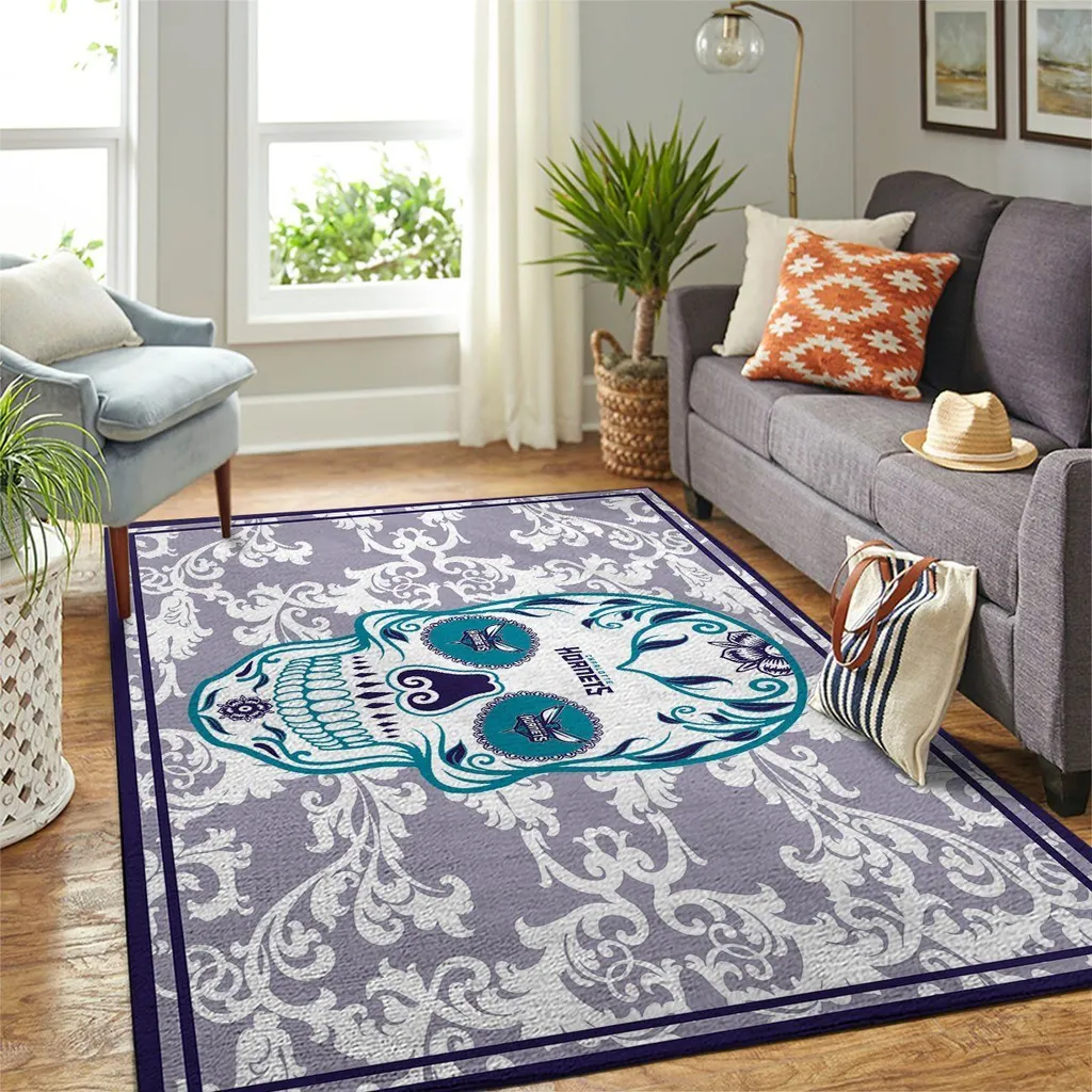 Rug with Artistic Skull Design for Living Room Decor Gray and White