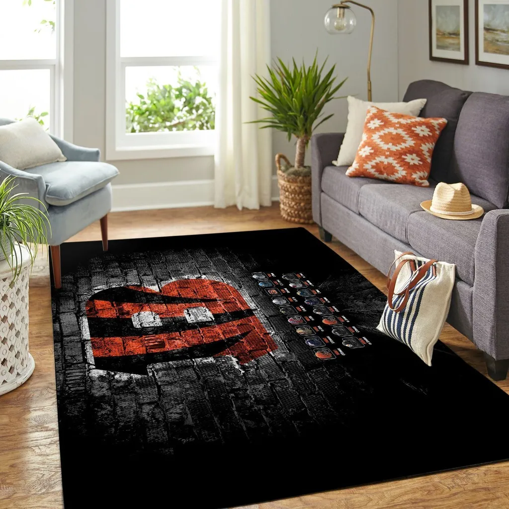 Rug with Brick Heart Design for Stylish Living Room Black and Red
