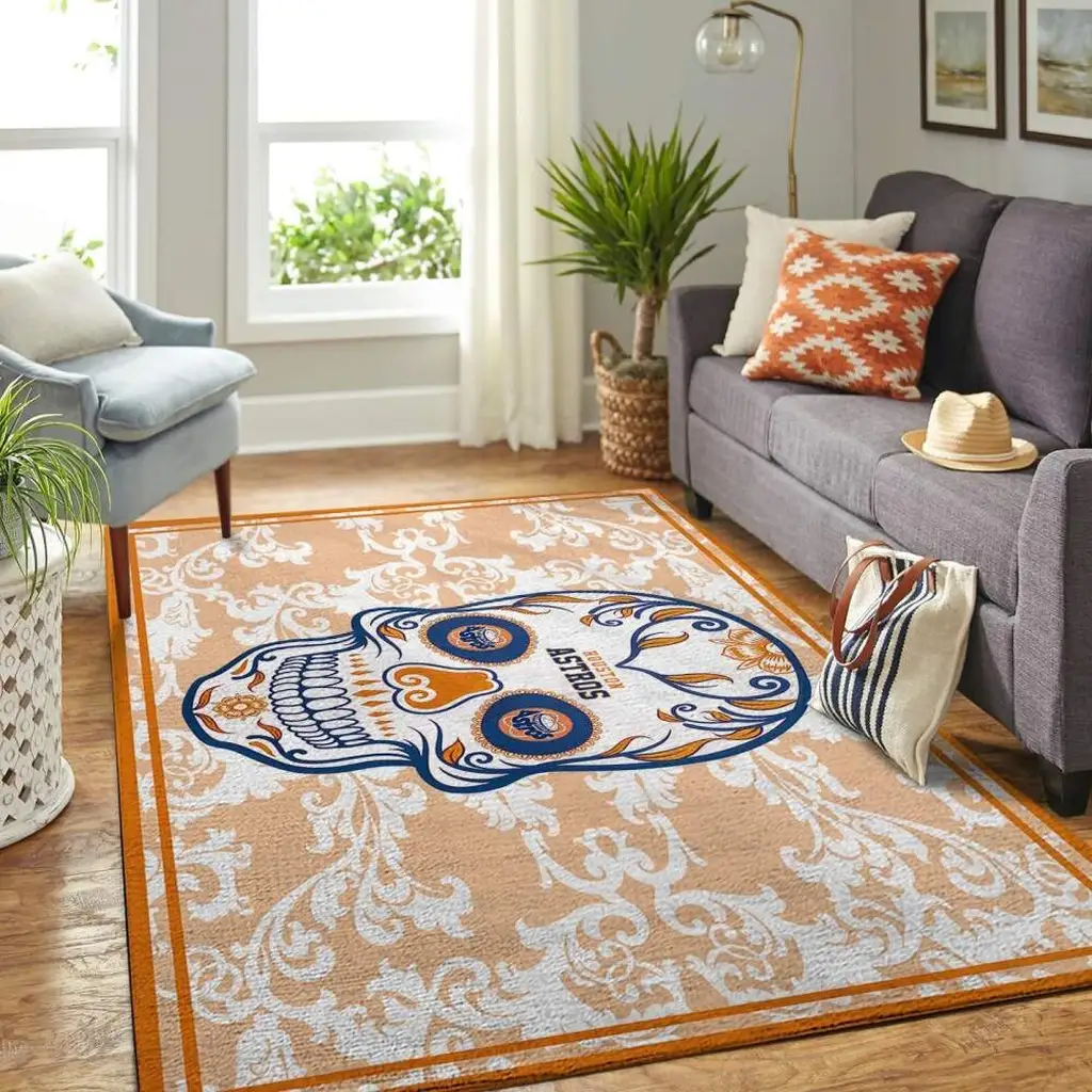 Rug with Stylish Skull Pattern for Living Room Decor Beige and White