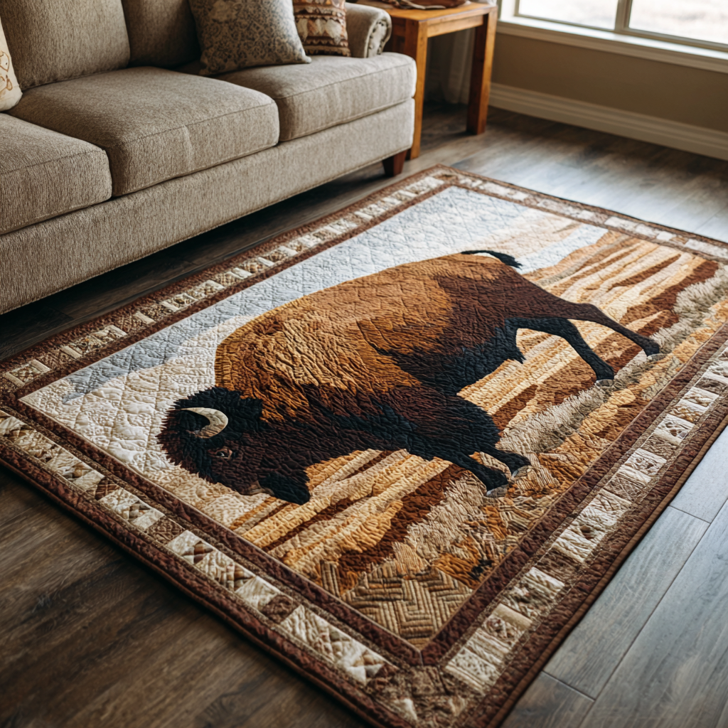 Rustic Bison Area Rug - Non-Slip Washable 3D Print Rug for Living Room & BedroomTVC2108277