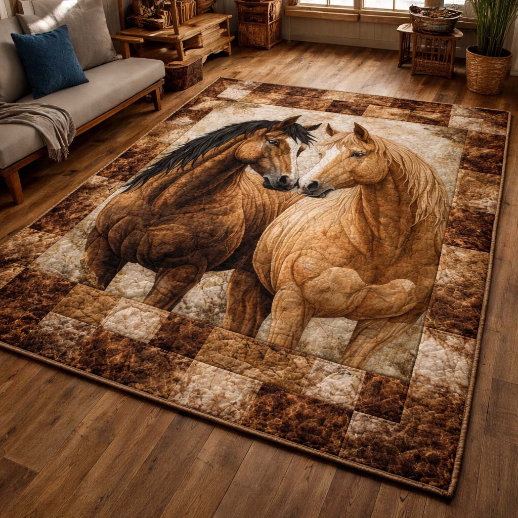Rustic Bonded Stallions Area Rug - Non-Slip Washable 3D Print Rug for Living Room & BedroomTVC2108396