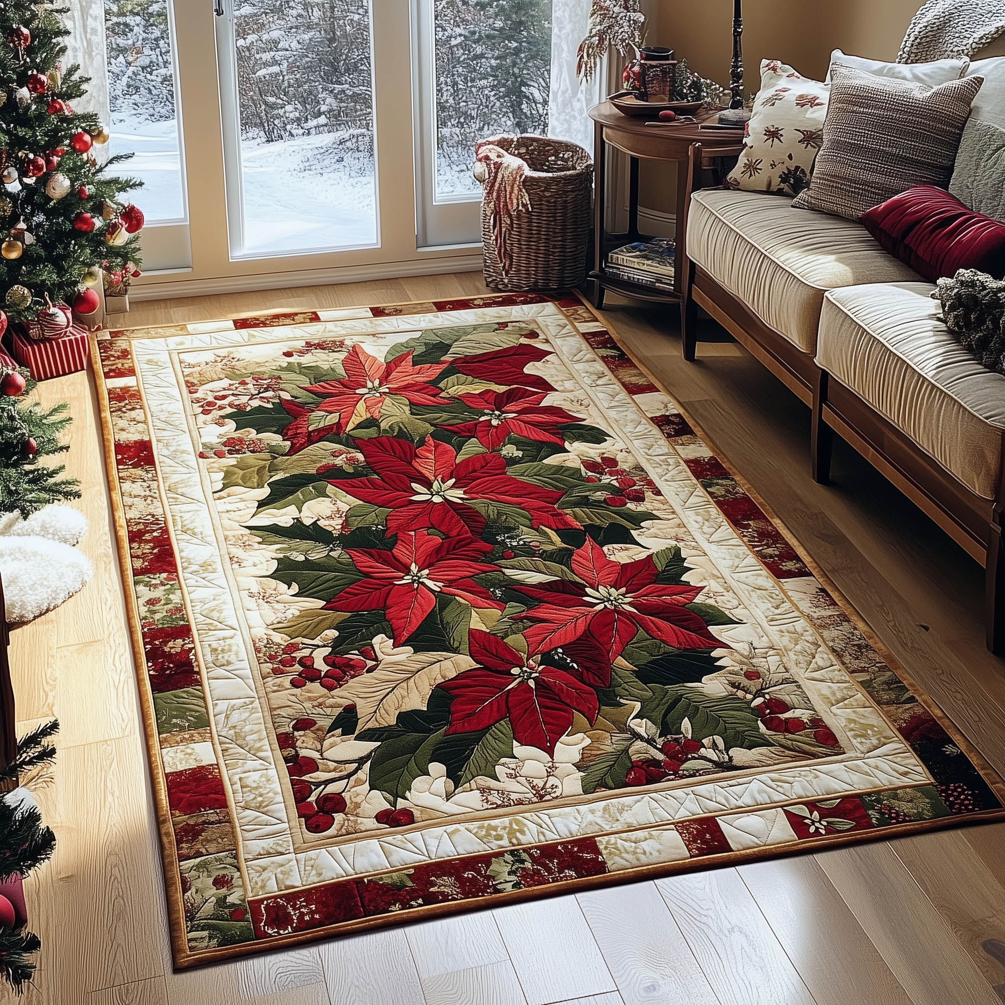 Rustic Christmas Area Rug - Non-Slip Washable 3D Print Rug for Living Room & BedroomTVC2108365
