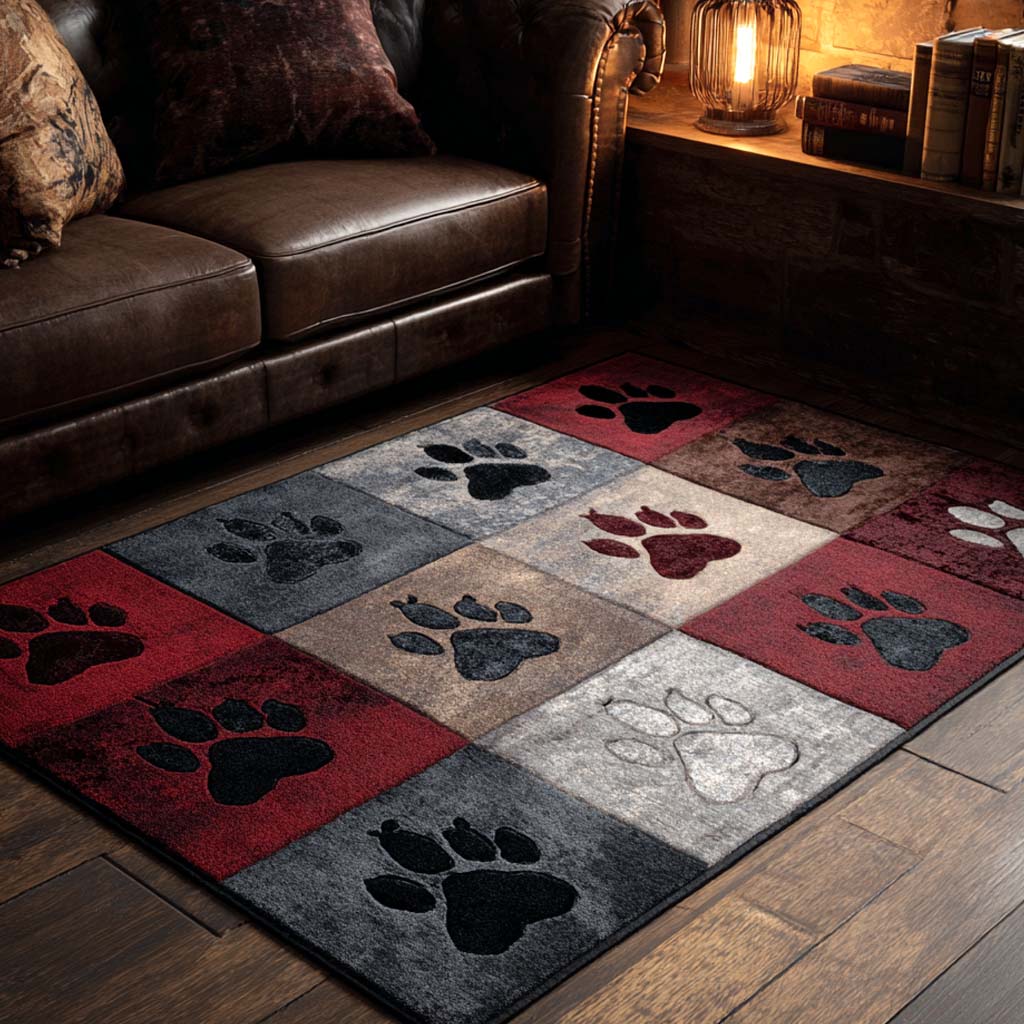 Rustic Dark Paw Area Rug - Non-Slip Washable 3D Print Rug for Living Room & BedroomTVC2108276