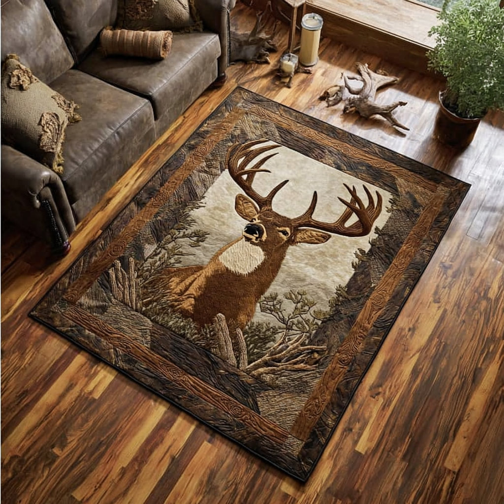 Rustic Deer Area Rug - Non-Slip Washable 3D Print Rug for Living Room & BedroomTVC2108213