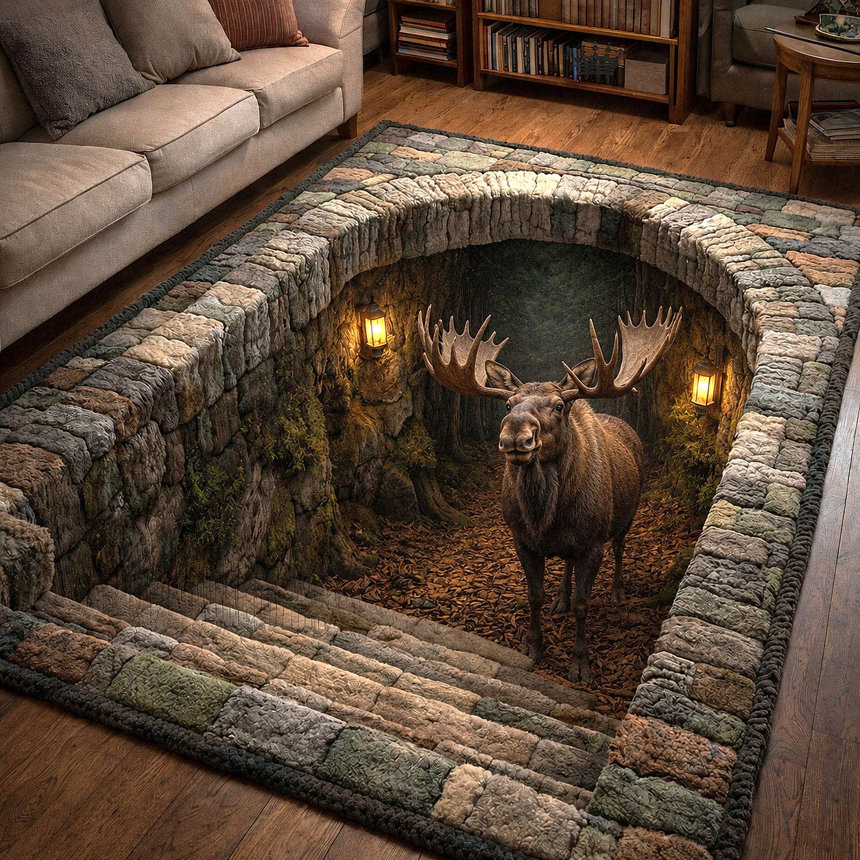 Rustic Moose Area Rug - Non-Slip Washable 3D Print Rug for Living Room & BedroomTVC2108229
