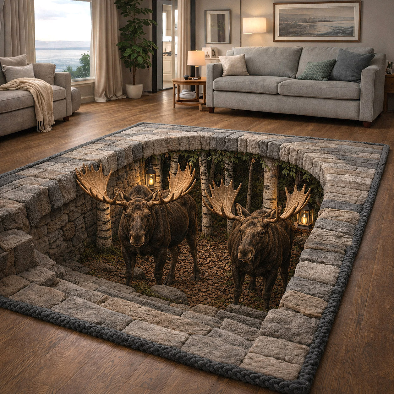 Rustic Moose Area Rug - Non-Slip Washable 3D Print Rug for Living Room & BedroomTVC2108396