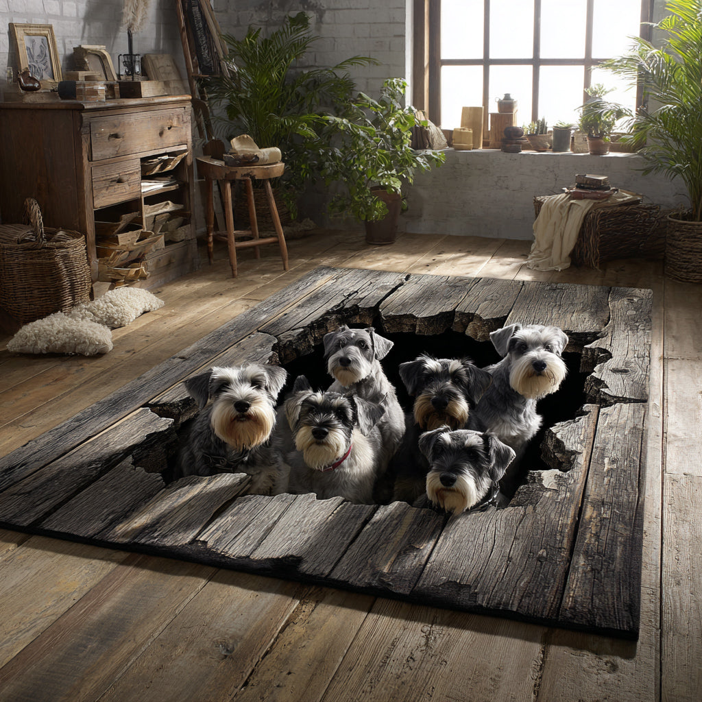 Rustic Schnauzer Feast Area Rug - Non-Slip Washable 3D Print Rug for Living Room & BedroomTVC2108276