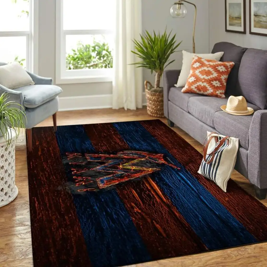 Rustic Wooden Pattern Area Rug for Living Room Decor Blue and Brown