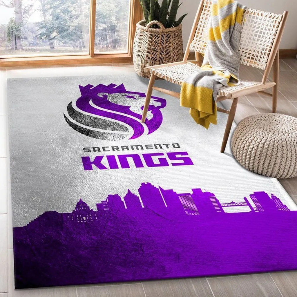 Sacramento Kings Rug - Area with City Skyline Design Purple and Gray
