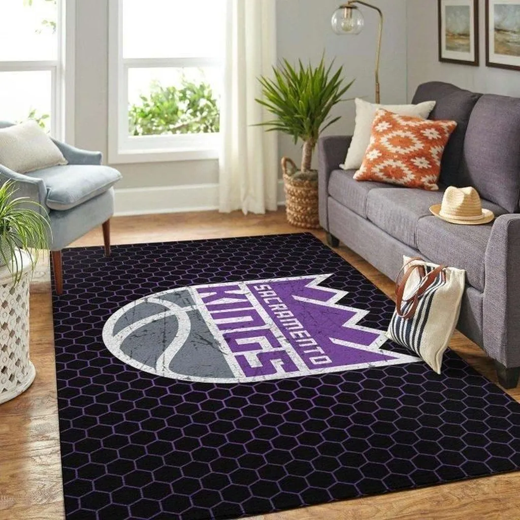 Sacramento Kings Rug - Basketball Area for Home Black and Purple